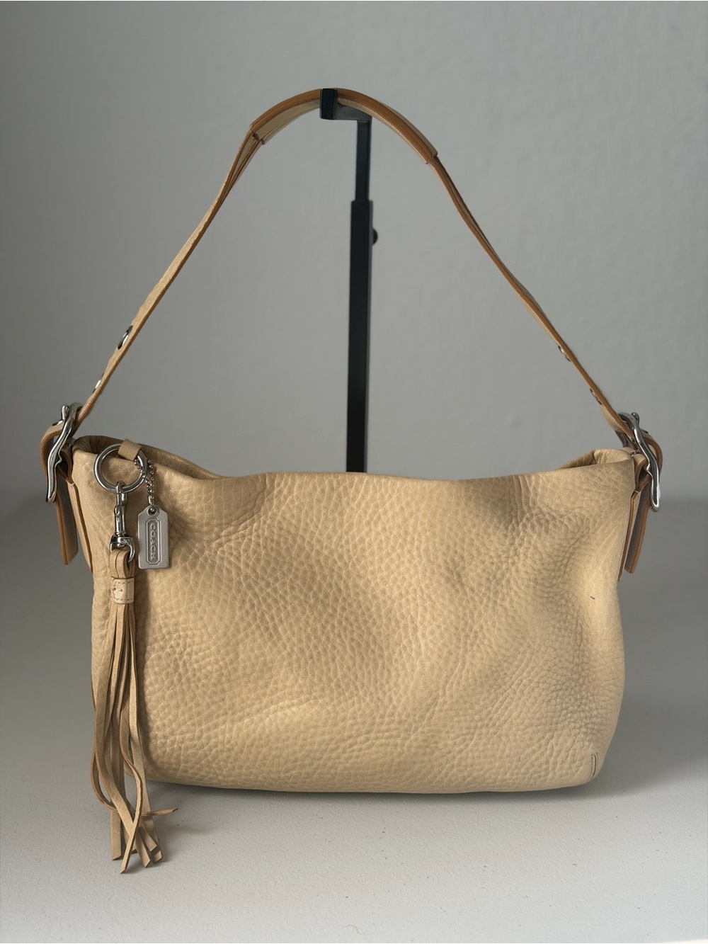 Coach Pebbled Leather Shoulder Bag in Light Beige